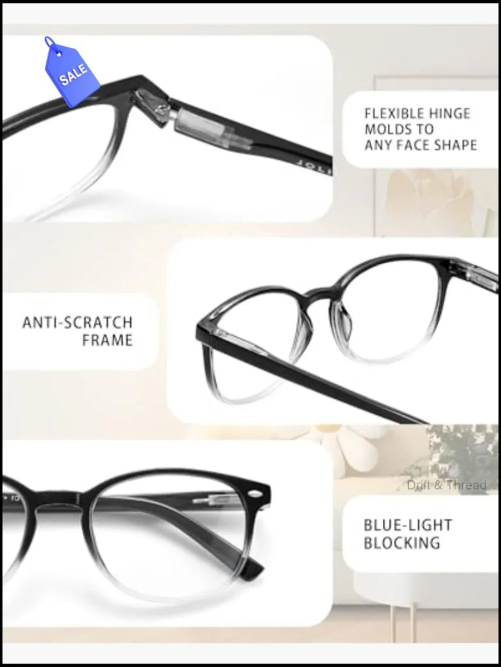 5 Pack Blue Light Blocking Reading Glasses with Spring Hinge